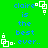 Green background with blue text reading 'claire is the best ever.' and white square-based icons in four corners. White square icons alternate between two states: one with a single square and one with two squares. The text and background remain static while the icons animate.