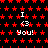 Black background with red star pattern and repeated 'I <3 You!' text in white pixelated font, with one instance showing 'I <B You!'