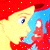 Animated contact sheet of a cartoon character with yellow hair and blue eyes against red background, showing subtle facial expression changes across six frames.
