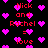 Pixelated red text and pink hearts on black background, repeating 'Nick and Rachel = love' with scattered heart symbols.