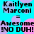 Pixelated text displays 'Kaitlyen Marconi' above equals signs and 'Awesome!NO DUH!' below on a cyan background with pink and purple circles.