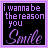 Two side-by-side pixel art frames of a buddy icon with purple text on black background, each showing the phrase "i wanna be the reason you Smile" in different font styles.