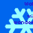 Pixelated light blue snowflake on solid blue background with partial purple text fragments reading 'Wal', 'wi', and 'wonder' in four repeated positions