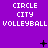 Purple background with repeated white text 'CIRCLE CITY VOLLEYBALL' and small black symbols changing across three