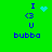 Green background with blue pixelated text 'I G U bubba' and a light blue heart symbol above the 'G'.