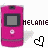 Two identical pink flip phones with gray screens and white buttons, each flanked by pixelated wings, with 'MELANIE' text between them.