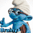 Six blue Smurf characters in a , each with distinct clothing and labels, against a white background