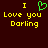 A pixelated image with yellow text and a green heart symbol on a dark brown background.