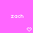 Pixelated text 'zach' appears twice on a solid pink background with two white heart symbols below.