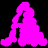 Two static frames of a pixelated pink silhouette animation showing a figure in different poses against black background.