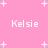 Pink background with white pixelated text 'Kelsie' repeated four times and scattered white star shapes.