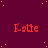 A static image with a dark purple background scattered with small yellow dots, displaying the word "Katie" in red text repeated in a pattern
