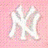 A pixelated white stylized character with flowing lines on a pink checkered background, appearing as a static digital icon.