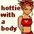 Pixelated image of a woman with brown hair wearing red crop top and shorts, standing next to text reading 'hottie with a body' in dark red letters.
