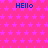 Static image with pink background, purple stars, and blue 'HELLO' text repeated across the frame.