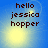 Blue background with yellow light effects and dark brown text reading 'hello jessica hopper' in three lines.