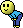 Pixel art animation of a yellow smiley-faced character in blue pants with slight pose differences between two frames.