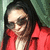 A person in a red jacket and dark sunglasses appears across four with slight variations in head position and background color