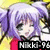 Pixelated anime-style character with short purple hair, closed eyes, and a pink top against a yellow background.