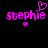 Pixelated pink text 'stephie' with heart symbols above and below, displayed on a black background.