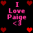 Pixelated pink text "I Love Paige <3" surrounded by red heart icons on a black background, with heart arrangements changing across frames.