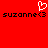Red background with white pixelated heart above two black text instances reading 'suzanne<3' in a retro digital style.