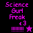 Pixelated text "Science Gurl Freak <3" with exclamation marks and a star on a purple background, showing animation changes between frames.
