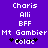 Pixelated text and symbols on a purple background with two identical side-by-side layouts.
