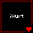 Four black square with red borders display 'iHurt' text and changing heart symbols in a