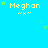 Pixelated blue background with repeated yellow text 'Meghan' and green star symbols scattered across the image.