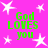 Bright pink background with white star shapes and green text reading "God LOVES you" in four quadrants.