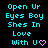 Animated contact sheet of 8 identical frames showing cyan text on black background with pink heart symbol.