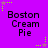 Purple background with repeated 'Boston Cream Pie' text and green/pink star-shaped pixel decorations.