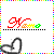 Red and multicolored pixelated text with a black dotted line above a gray heart outline on white background bordered by rainbow stripes.