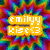 A vibrant, pixelated kaleidoscope with rainbow colors radiating from a central gray circle; yellow text box reads 'emilyy kise<3' on left side.