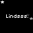 Black background with white text "Lindsss." repeated four times in a , surrounded by small stars that change position across frames