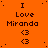 Orange background with repeated text "I Love Miranda" and heart symbols in pixelated font, arranged in a pattern