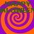 Four identical orange and purple spiral patterns with green text reading "HAPPY HALLOWEEN" overlaid on each, arranged in a