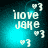 'i love jake' text in white pixelated font with four heart symbols on a teal gradient background, animated with shifting light effects.