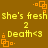 Pixelated text and symbols repeat across a brown background with orange corner accents, forming a static pattern with no visible animation changes.
