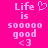 Pixelated text and symbols on a bright pink background with two identical side-by-side layouts.