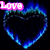 A heart-shaped icon with blue and cyan flame-like borders displays changing text: 'Love' in top-left, 'Only' in bottom-right, and 'You' centered.