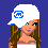 Pixel art buddy icon featuring a female character in sporty attire with text "sporty chick" on a blue background, displayed as part of a 2x2 contact sheet frame.