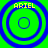 Four identical circular blue ring patterns on a bright green background with yellow text "ARIEL" above each pattern.