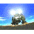 A 4-frame animated contact sheet showing a cartoon character transforming from a crouched position into an explosion-like effect against a blue sky background with white clouds and brown ground.