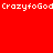 A static image divided into four quadrants with red and dark brown backgrounds displaying repeated text "CrazyfoGod" in white pixelated font.
