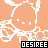 Pixelated orange background with white skeletal figures and black text labels reading 'DESIRER' in a pattern