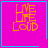Four identical square with cyan borders on a magenta background, each displaying stacked orange text reading "LIVE LIFE LOUD" and one containing additional small symbols