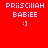 Red background with four identical pixelated text blocks displaying 'PRIISCILIAH BABIEE :]' in white.