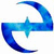 Two side-by-side abstract curved shapes with star centers, one blue and one black, on a white background.